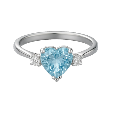 Anello acquamarina cuore con diamanti e oro bianco 18K