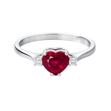 Anello rubino cuore con diamanti e oro bianco 18K