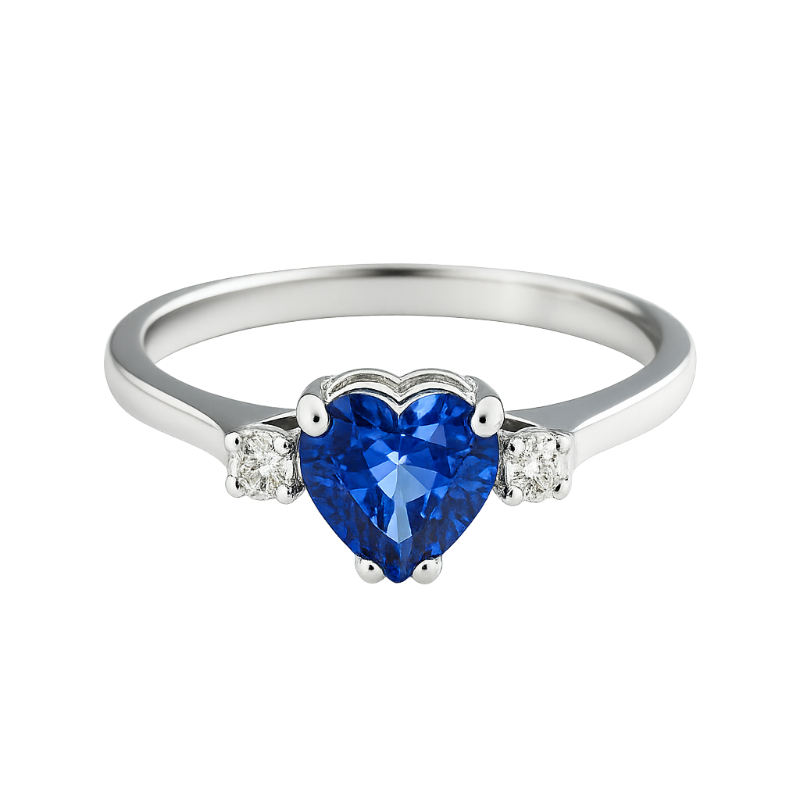 Anello zaffiro cuore con diamanti e oro bianco 18K