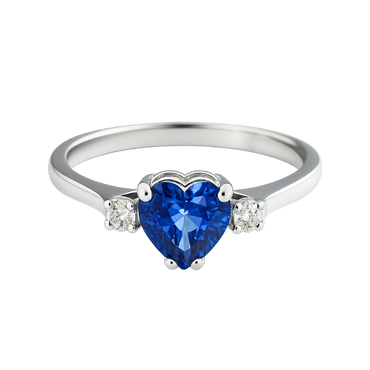 Anello zaffiro cuore con diamanti e oro bianco 18K