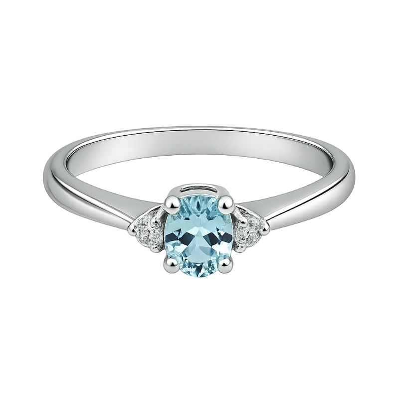 Anello acquamarina oval con diamanti e oro bianco 18K