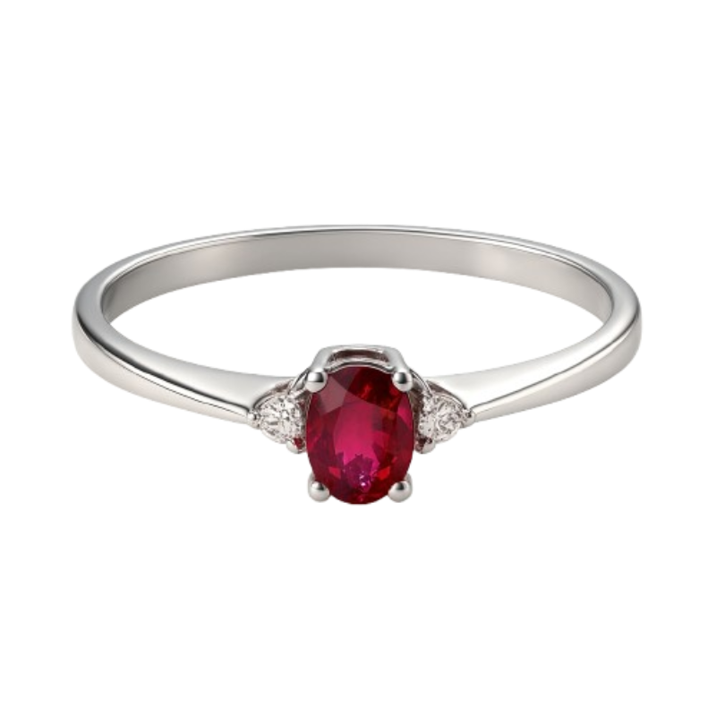 Anello rubino oval con diamanti e oro bianco 18K