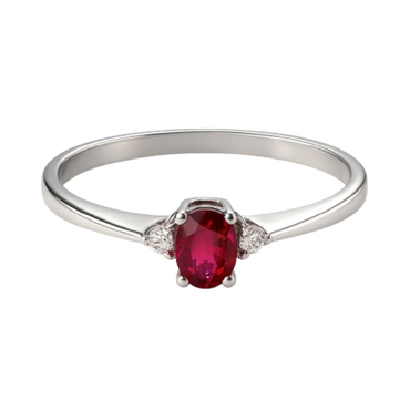 Anello rubino oval con diamanti e oro bianco 18K