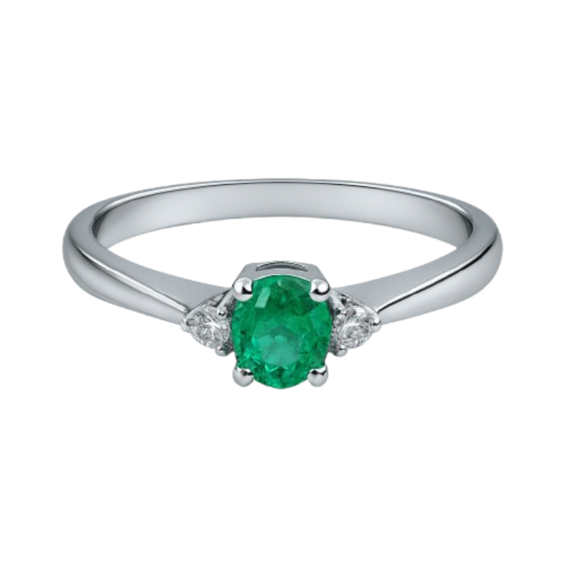 Anello smeraldo oval con diamanti e oro bianco 18K