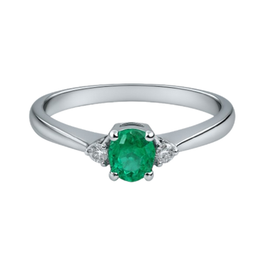 Anello smeraldo oval con diamanti e oro bianco 18K
