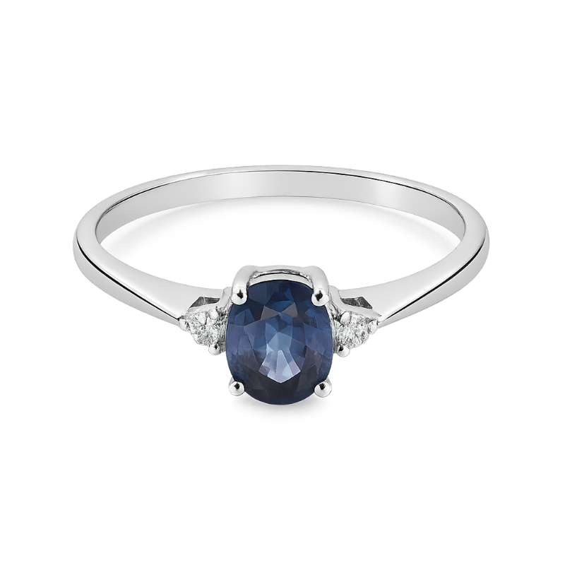 Anello zaffiro oval con diamanti e oro bianco 18K