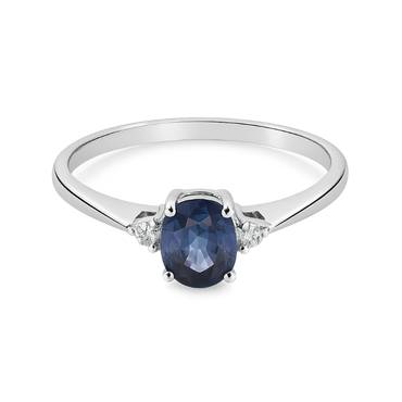 Anello zaffiro oval con diamanti e oro bianco 18K