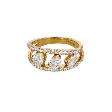 Anello in Oro Giallo 18K con Diamanti Round e Fantasia