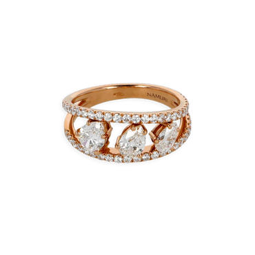 Anello in Oro Rosa 18K con Diamanti Round e Fantasia