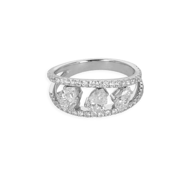 Anello in Oro Bianco 18K con Diamanti Round e Fantasia