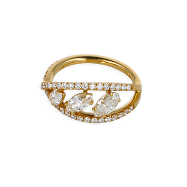 Anello Fantasia doppio infinito in Oro giallo 18K e 2 file con diamanti con goccia degradè