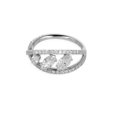 Anello Fantasia doppio infinito in Oro bianco 18K e 2 file con diamanti con goccia degradè