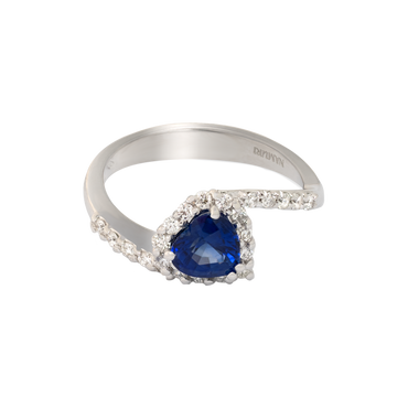 Anello contrariè oro bianco 18K con diamanti con zaffiro centrale a cuore