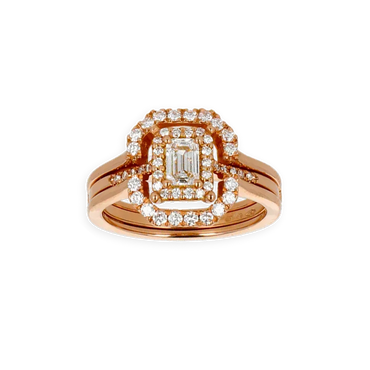 Anello Doppio Contorno Oro Rosa 18K con Diamanti Round e Emerald Cut