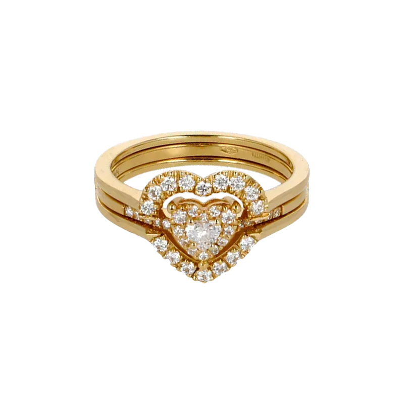 Anello Doppio Contorno Oro Giallo 18K con Diamanti Round e Heart Cut