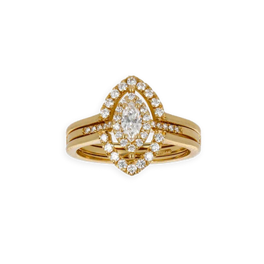 Anello Doppio Contorno Oro Giallo 18K con Diamanti Round e Navette Cut