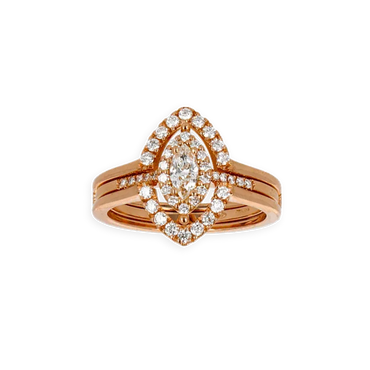 Anello Doppio Contorno Oro Rosa 18K con Diamanti Round e Navette Cut