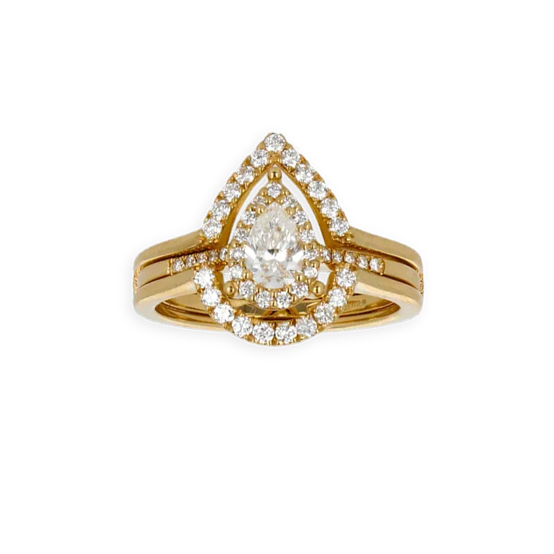 Anello Doppio Contorno Oro Giallo 18K con Diamanti Round e Pear Cut