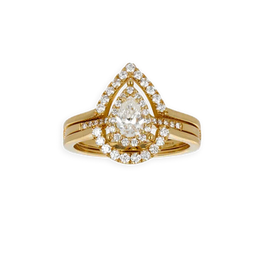 Anello Doppio Contorno Oro Giallo 18K con Diamanti Round e Pear Cut