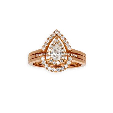Anello Doppio Contorno Oro Rosa 18K con Diamanti Round e Pear Cut