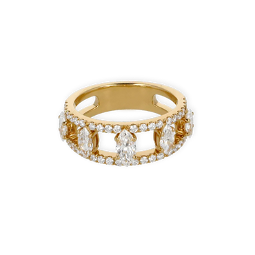 Anello Fantasia doppia fedina in oro giallo 18K con 5 diamanti taglio navette