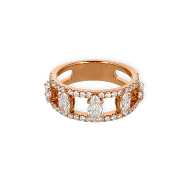 Anello Fantasia doppia fedina in oro rosa 18K con 5 diamanti taglio navette