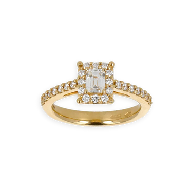 Anello Oro Giallo 18K con Diamanti Round e Emerald Cut
