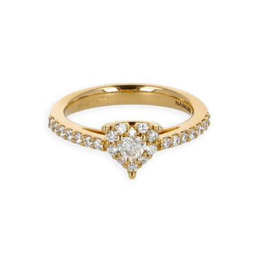 Anello Oro Giallo 18K con Diamanti Round e Heart Cut