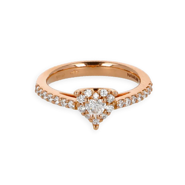 Anello Oro Rosa 18K con Diamanti Round e Heart Cut