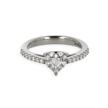 Anello Oro Bianco 18K con Diamanti Round e Heart Cut