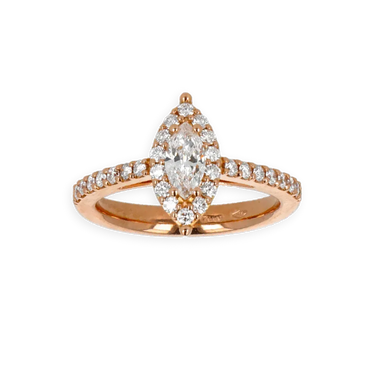 Anello Oro Rosa 18K con Diamanti Round e Navette Cut