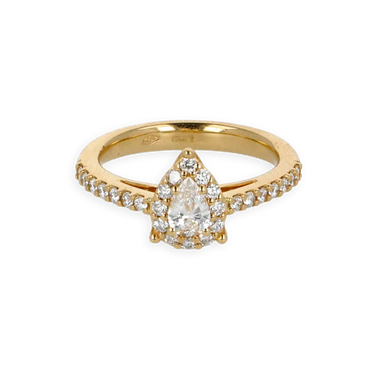 Anello Oro Giallo 18K con Diamanti Round e Pear Cut