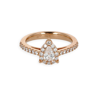 Anello Oro Rosa 18K con Diamanti Round e Pear Cut