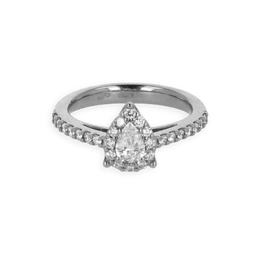 Anello Oro Bianco 18K con Diamanti Round e Pear Cut