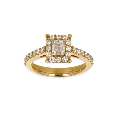 Anello Oro Giallo 18K con Diamanti Round e Princess Cut