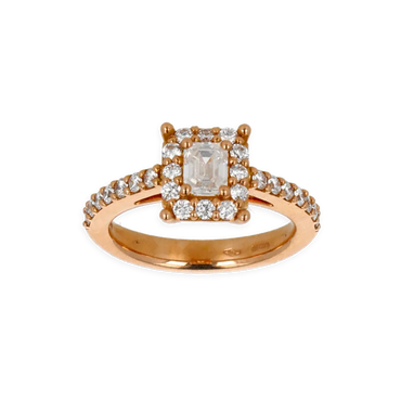 Anello Oro Rosa 18K con Diamanti Round e Princess Cut