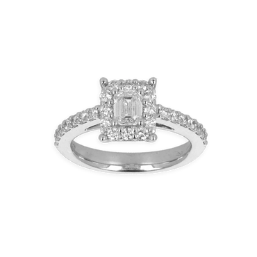 Anello Oro Bianco 18K con Diamanti Round e Princess Cut