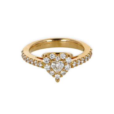 Anello grande in oro giallo 18K con diamanti con centrale heart cut