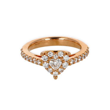 Anello grande in oro rosa 18K con diamanti con centrale heart cut