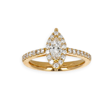 Anello grande in oro giallo 18K con diamanti con centrale navette cut