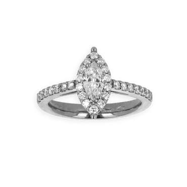 Anello grande in oro bianco 18K con diamanti con centrale navette cut