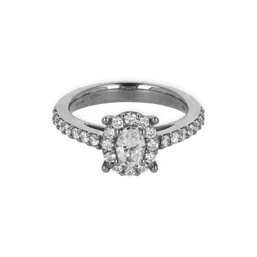 Anello grande in oro bianco 18K con diamanti con centrale oval cut