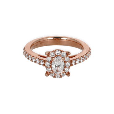 Anello grande in oro rosa 18K con diamanti con centrale oval cut