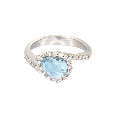 Anello contrariè oro bianco 18K con diamanti acqua marina taglio goccia