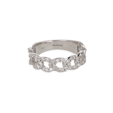 Anello oro bianco 18K con diamanti groumette medio