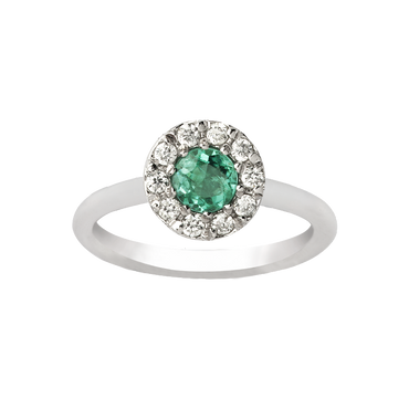 Anello Oro bianco 18K con Diamanti e Smeraldo
