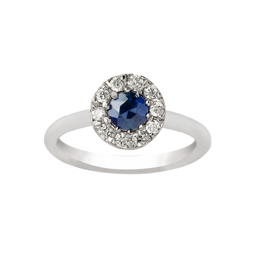 Anello Oro bianco 18K con Diamanti e Zaffiro