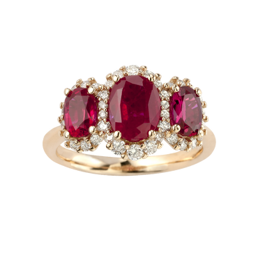 Anello trilogy oro rosa 18K con diamanti e rubini TRT
