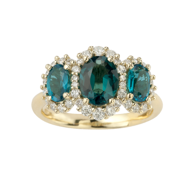 Anello Trilogy Oro Giallo 18K con diamanti e smeraldi TRT