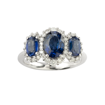 Anello Trilogy Oro Bianco 18K con diamanti e zaffiri TRT